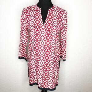 Roberta Roller Rabbit red white scroll print black trim tunic size Small